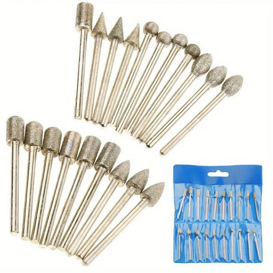 20PC Diamond Grinding Heads for Jade Carving and Sanding